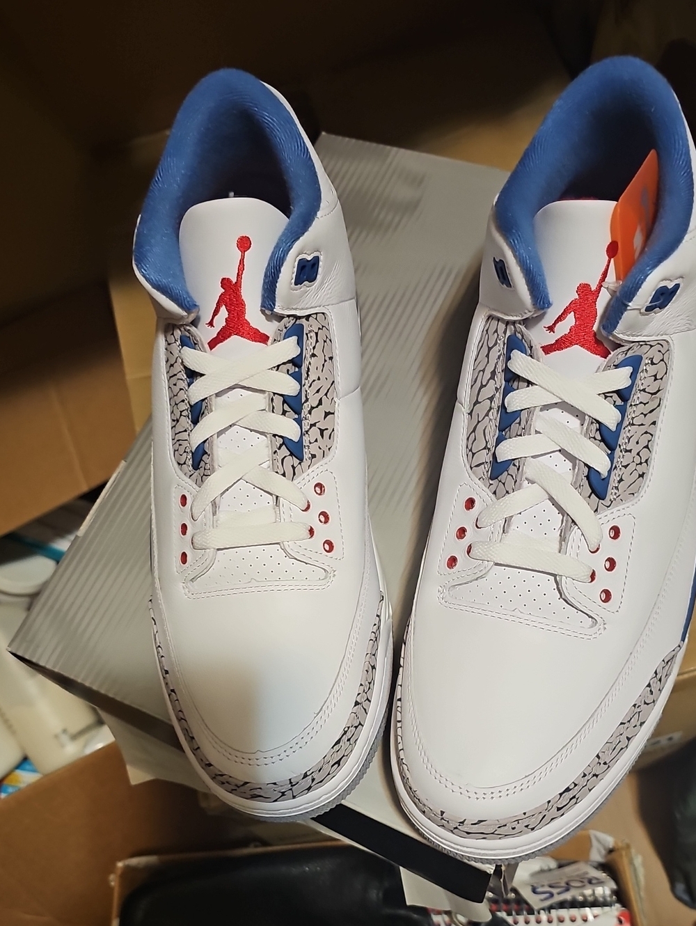 Jordan Men’s White Sneakers with Blue Lining and Red Jumpman